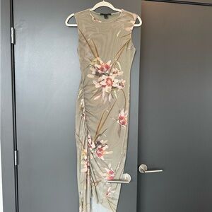 All Saints Tan Cream Asymmetrical Bodycon Dress